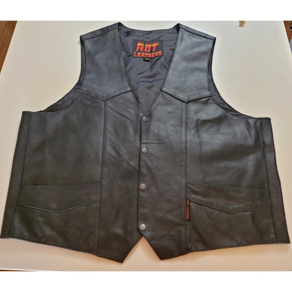 Hot Leathers Men's Black Leather Vest - XXXXL (4XL)- Great Condition, Biker